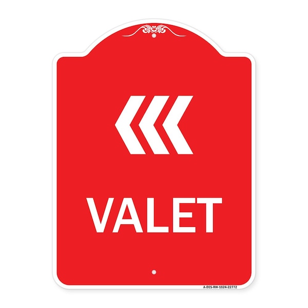 Signmission Designer Series Sign-Valet Left Arrow, Red & White Aluminum Sign, 18" x 24", RW-1824-22772 A-DES-RW-1824-22772 - main